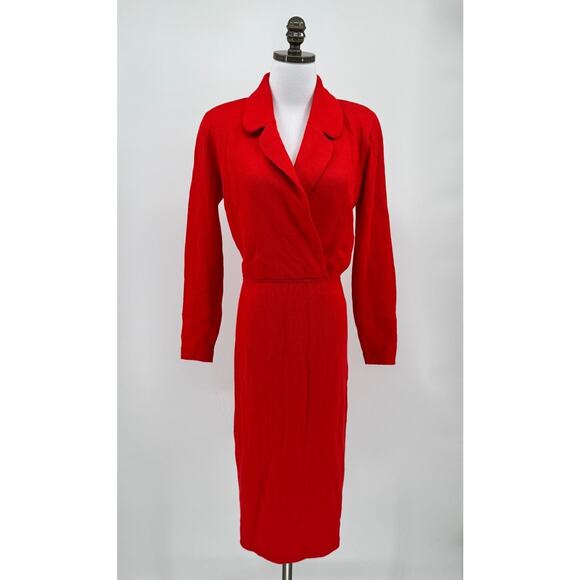 St. John Dresses & Skirts - Vintage 80's St. John Red Santana Knit Collared Long Sleeve Dress Sz 10